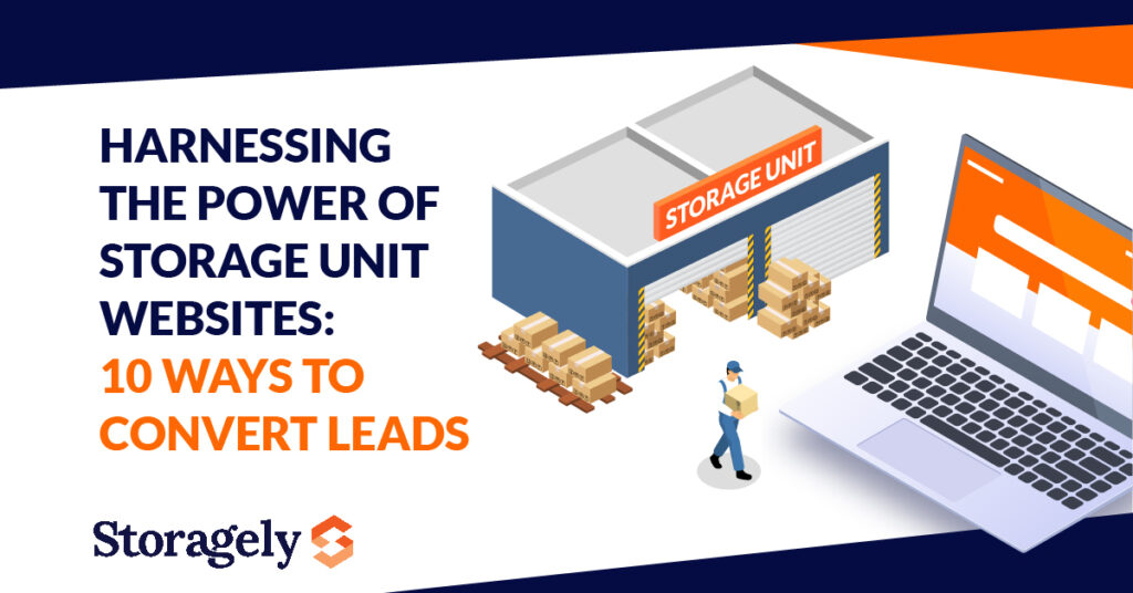 Storage unit websites rent a storage unit to a man carrying a box.