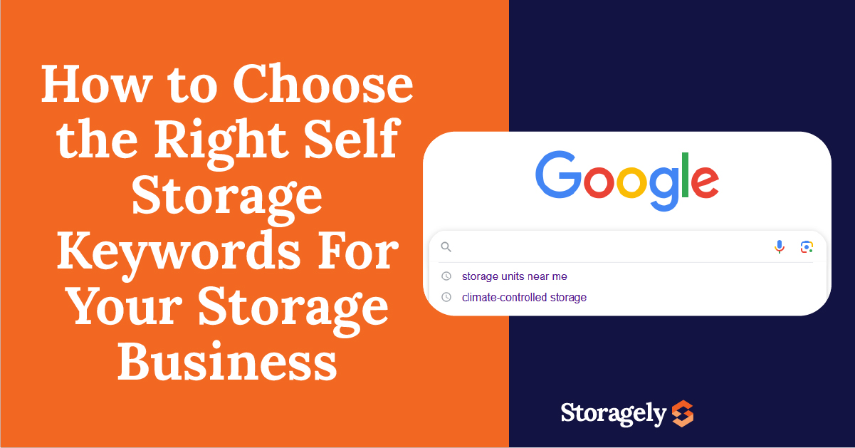 A Google search with self storage keywords.
