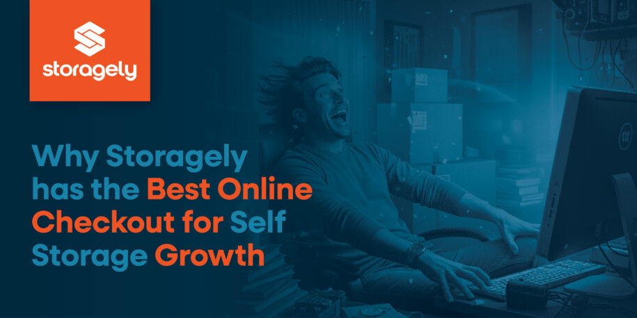 Why Storagely has the Best Online Checkout for Self Storage Growth. Man at his computer being blown away buy the speed of the checkout process.