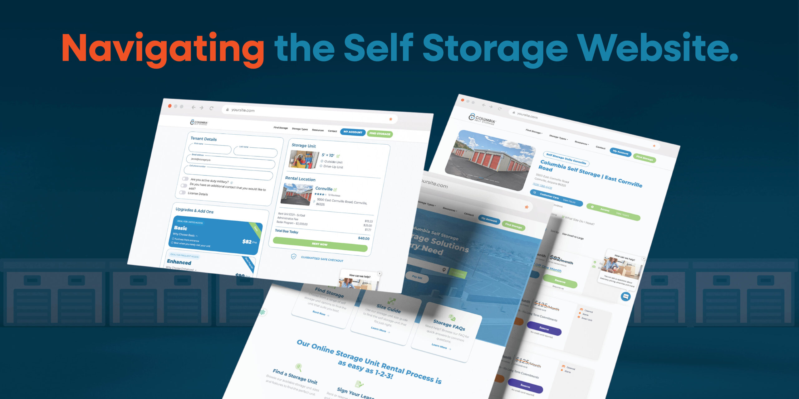 Navigating the Self Storage Website with web page pictures. 
