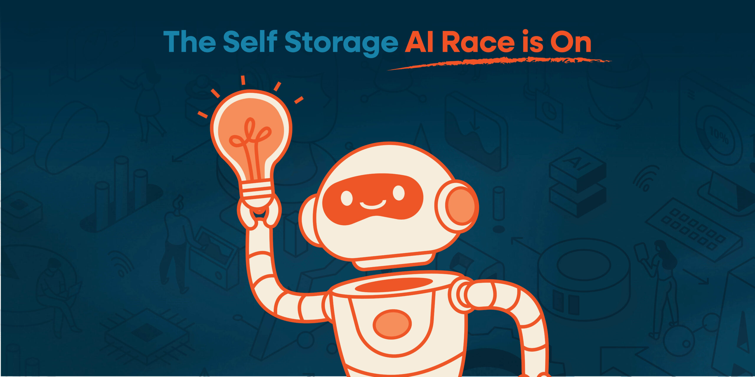 the-self-storage-ai-race-is-on-text-with-robot-holding-lightbulb