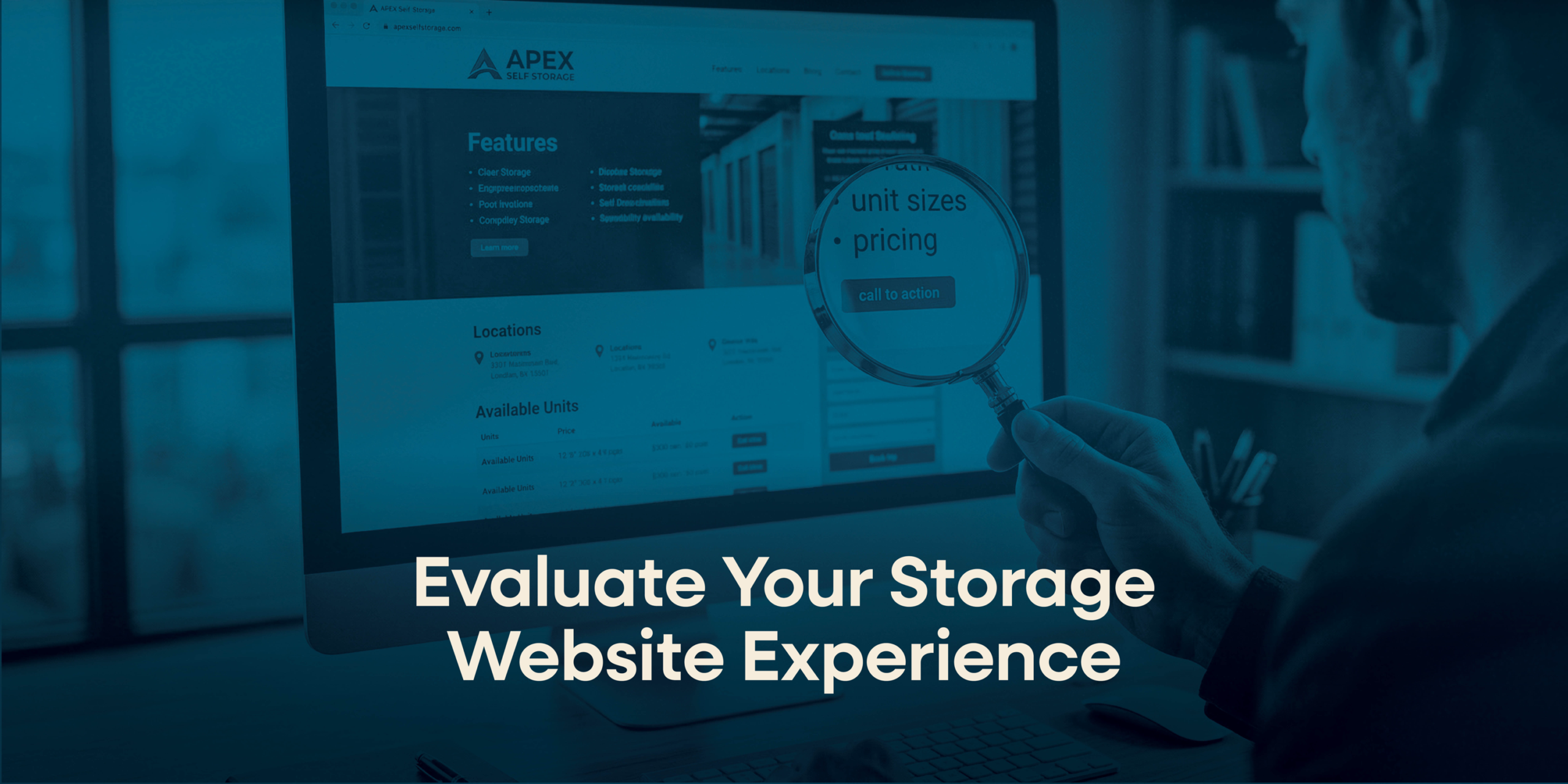 Evaluate your storage website experience text below person searching storage website.