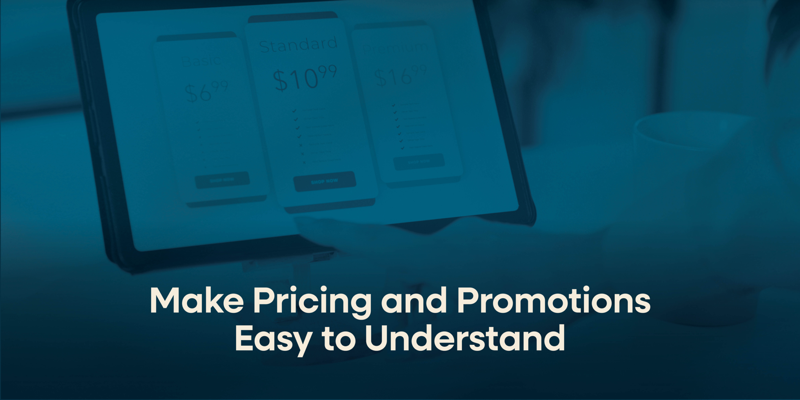 Make pricing and promotions easy to understand text below computer screen pricing.