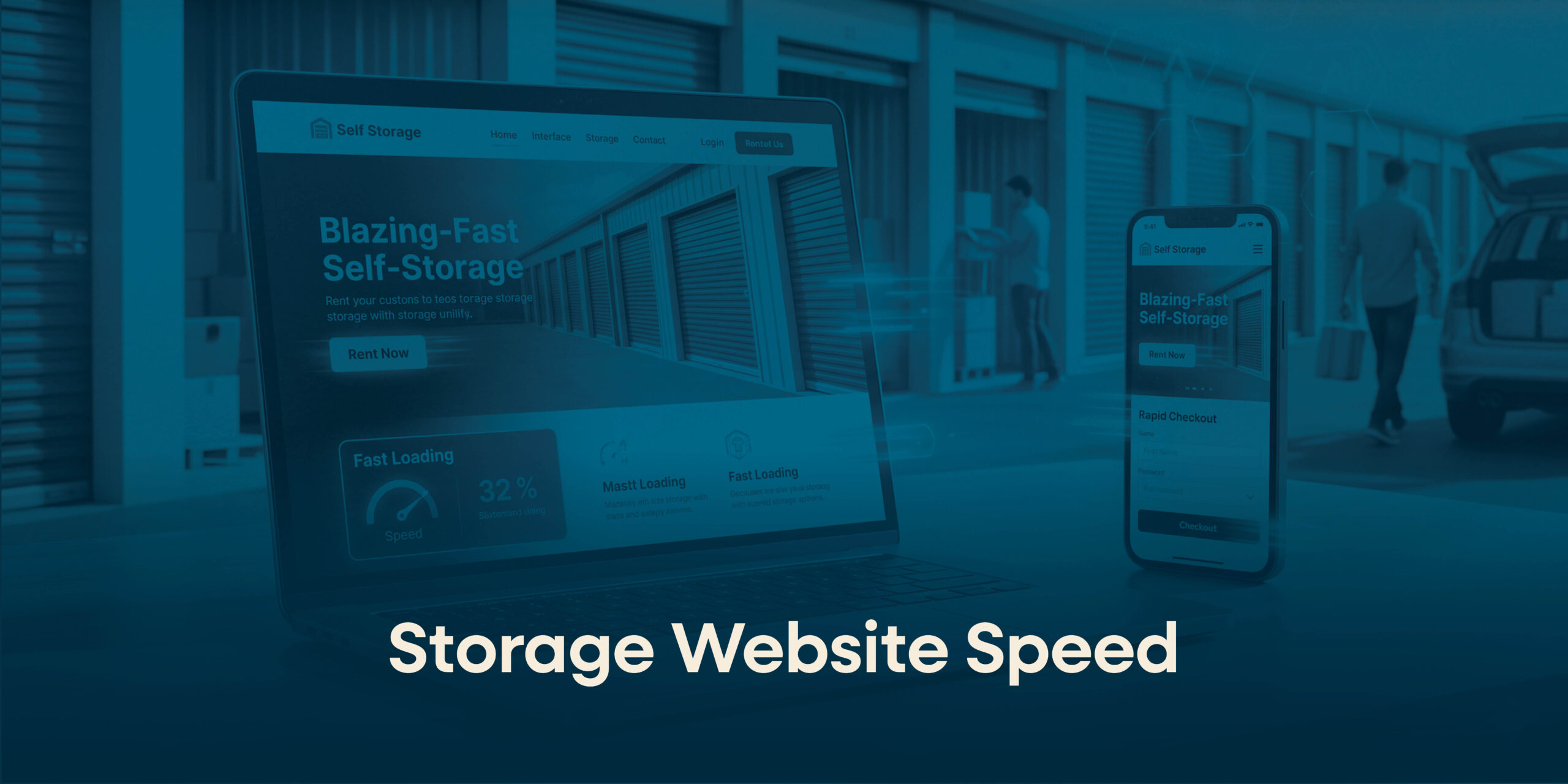 How is AI Search Affecting Your Self Storage Site Traffic? 5 Storage website speed text below computer and self storage units.